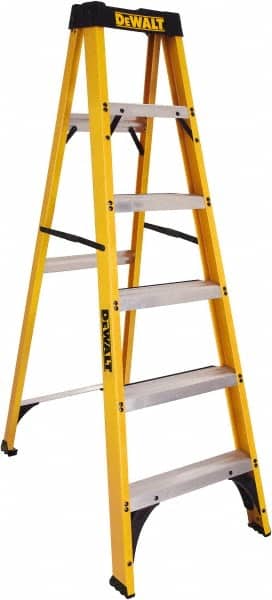 DeWALT - 4 Steps, 6' High, Type I Rating, Fiberglass Step Ladder - USA Tool & Supply