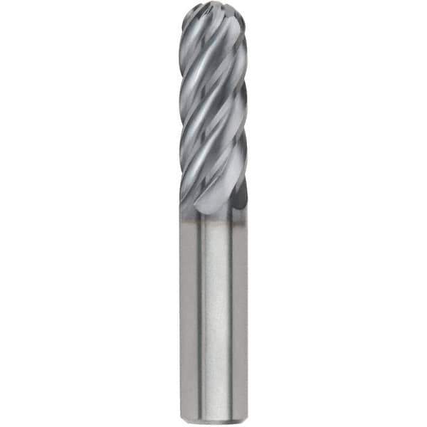 Kennametal - 3/8" Diam, 7/8" LOC, 6 Flute Solid Carbide Ball End Mill - AlTiN Finish, Single End, 2-1/2" OAL, 3/8" Shank Diam, Spiral Flute - USA Tool & Supply