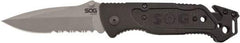 SOG Specialty Knives - 3-13/32" Blade, 8.2" OAL, Partially Serrated Clip Point Folding Knife - 4.8" Closed Length, Plastic, 1 Blade, 1 Edge - USA Tool & Supply