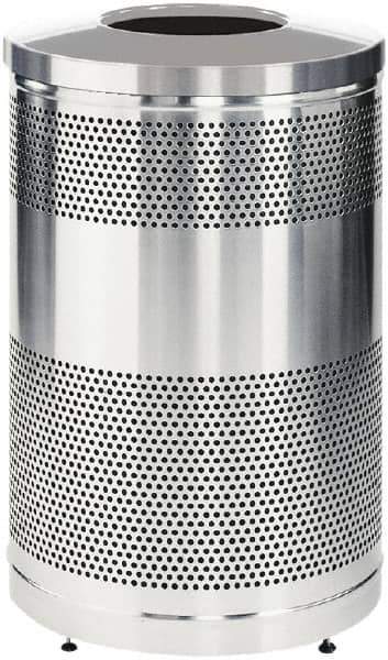 Rubbermaid - 51 Gal Silver Round Decorative Waste Receptacle With Top - Stainless Steel, 902mm High - USA Tool & Supply