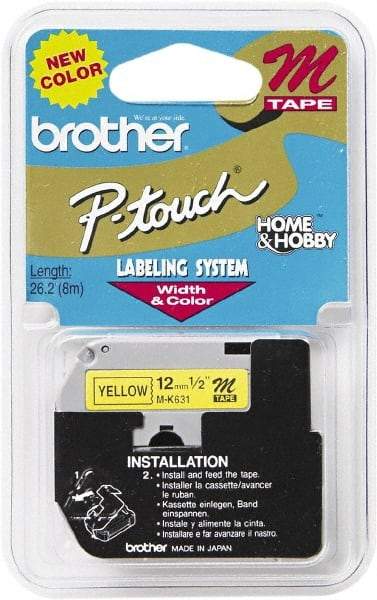 Brother - 1/2" Wide, Yellow Tape Cassette - For Label Maker - USA Tool & Supply