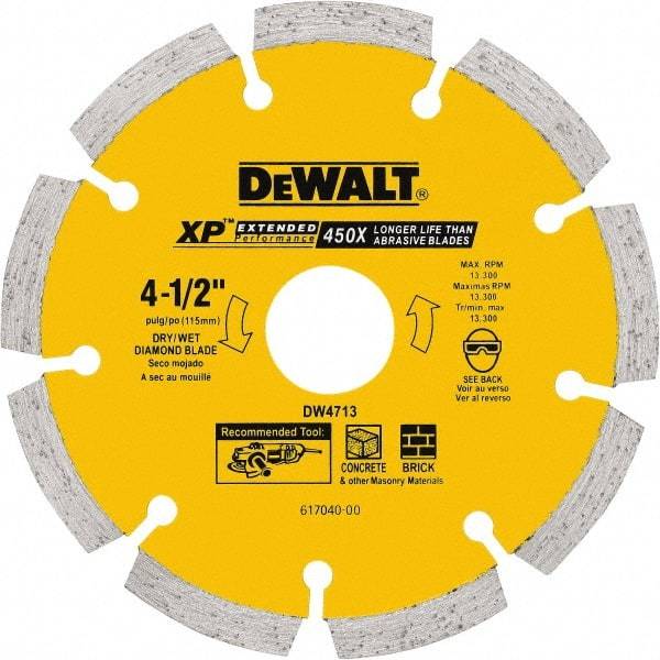 DeWALT - 5" Diam, 7/8" Arbor Hole Diam, 5 Tooth Wet & Dry Cut Saw Blade - Diamond Matrix, General Purpose Action, Standard Round Arbor - USA Tool & Supply