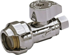 SharkBite - 1/2 & 1/4" Pipe, 200 psi WOG Rating, Brass Stop Valve - Chrome Finished Handle, Push Fit End Connections, For Potable Water Applications - USA Tool & Supply