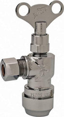 SharkBite - 1/2 & 3/8" Pipe, 200 psi WOG Rating, Brass Angle Stop Valve - Loose Key Handle, Push Fit End Connections, For Potable Water Applications - USA Tool & Supply