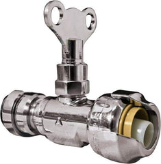 SharkBite - 1/2 & 3/8" Pipe, 200 psi WOG Rating, Brass Stop Valve - Loose Key Handle, Push Fit End Connections, For Potable Water Applications - USA Tool & Supply