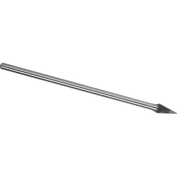 Made in USA - 1/2" Cut Diam, 1/4" Shank Diam, Cone Head Double Cut Burr - Carbide, 7/8" LOC, 6-7/8" OAL - USA Tool & Supply