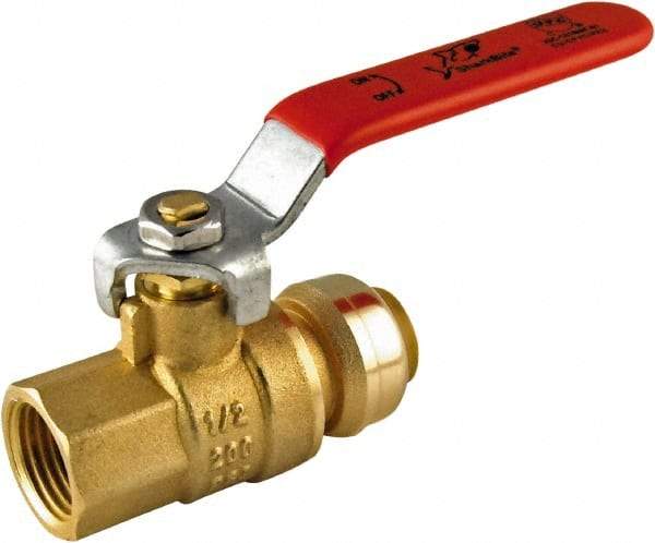 SharkBite - 3/4 x 3/4" Pipe, Standard Port, Brass Valve Female Connector Ball Valve - Inline - Two Way Flow, Push-to-Connect x FNPT Ends, Steel Handle, 200 WOG - USA Tool & Supply