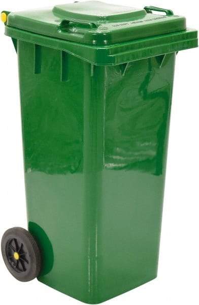 Vestil - 32 Gal Green Square Trash Can - Polyethylene, None Graphic, 38" High x 21-13/16" Long x 18-3/4" Wide, Lid Included - USA Tool & Supply