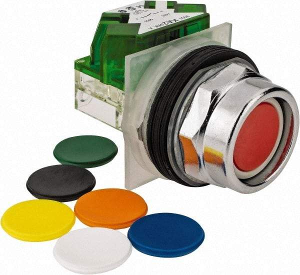 Schneider Electric - 30mm Mount Hole, Recessed, Pushbutton Switch with Contact Block - Octagon, Multicolor Pushbutton, Momentary (MO) - USA Tool & Supply