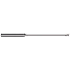 Ball End Mill: 0.04″ Dia, 0.06″ LOC, 3 Flute, Solid Carbide 2-1/2″ OAL, 1/8″ Shank Dia, 30 ° Helix, Uncoated, Single End
