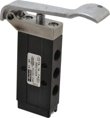 Parker - 0.20 CV Rate, 1/8" NPT Inlet Direct Air 2 Mechanical Spool Valve - 150 Max psi, H, Lever Spring Return - USA Tool & Supply