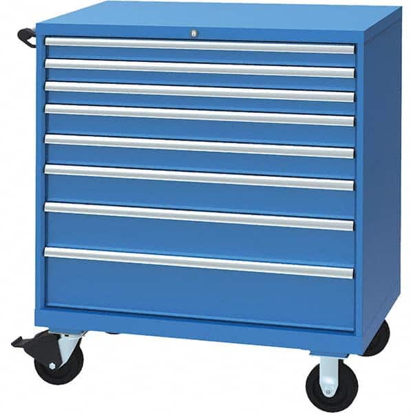 LISTA - 8 Drawer, 117 Compartment Bright Blue Steel Modular Storage Cabinet - USA Tool & Supply