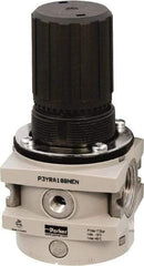 Parker - 1 NPT Port, 550 CFM, Aluminum Hi-Flow Regulator - 0 to 232 psi Range, 254 Max psi Supply Pressure, 1/4" Gauge Port Thread, 3-1/2" Wide x 7.2" High - USA Tool & Supply