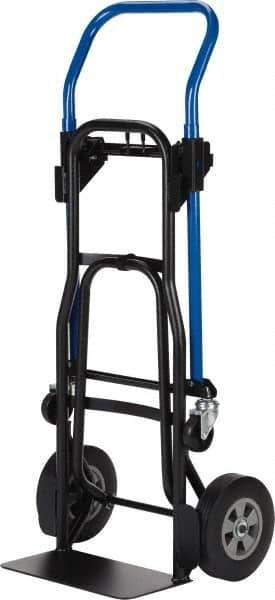 Harper Trucks - 500 Lb Capacity 44" OAH Quick Change Convertible Hand Truck - 14 x 7-1/2" Base Plate, Continuous Handle, Steel, Solid Rubber Swivel Wheels - USA Tool & Supply
