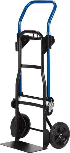 Harper Trucks - 500 Lb Capacity 44" OAH Quick Change Convertible Hand Truck - 14 x 7-1/2" Base Plate, Continuous Handle, Steel, Solid Rubber Swivel Wheels - USA Tool & Supply