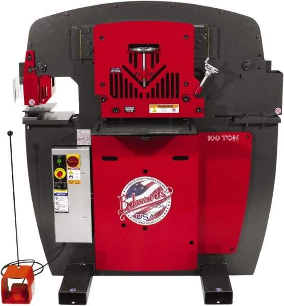 Edwards Manufacturing - 11" Throat Depth, 100 Ton Punch Pressure, 1-1/16" in 1" Punch Capacity Ironworker - 3 Phase, 230 Volts - USA Tool & Supply