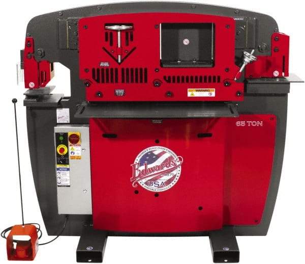 Edwards Manufacturing - 9-3/4" Throat Depth, 65 Ton Punch Pressure, 1-1/16" in 3/4" Punch Capacity Ironworker - 7-1/2 hp, 3 Phase, 460 Volts, 50" Wide x 60-1/4" High x 45" Deep - USA Tool & Supply