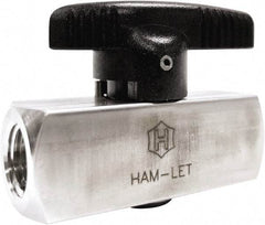 Ham-Let - 1/4" Pipe, 3,000 psi WOG Rating, 316/316L Stainless Steel, Inline, One Way Instrumentation Plug Valve - Wedge Handle, FNPT x FNPT End Connections, Reinforced PTFE Seal - USA Tool & Supply
