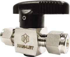 Ham-Let - 3/8" Pipe, 3,000 psi WOG Rating, 316/316L Stainless Steel, Inline, One Way Instrumentation Plug Valve - Wedge Handle, Compression x Compression End Connections, Reinforced PTFE Seal - USA Tool & Supply