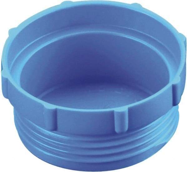 Caplugs - Serrated Round Head, Threaded Plug - 2.12" OD, 51/64" Long, High-Density Polyethylene, Blue - USA Tool & Supply