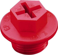 Caplugs - Hex Head with Slot, Threaded Plug - 0.98" OD, 13/16" Long, High-Density Polyethylene, Red - USA Tool & Supply