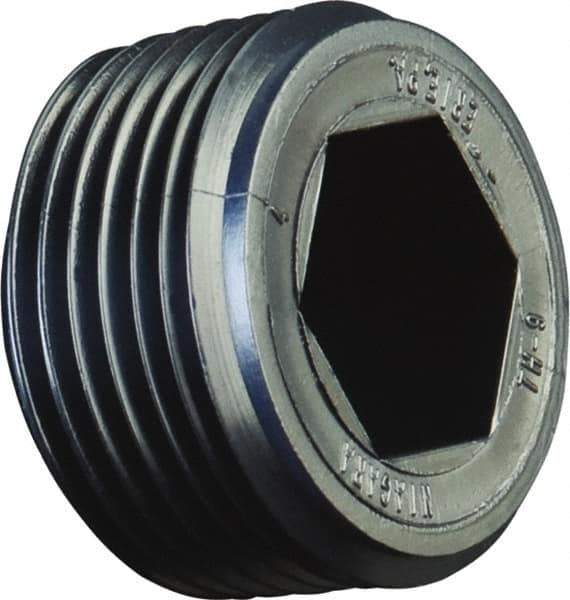 Caplugs - Round Head with Hex Socket, Threaded Plug - 3/8" Long, High-Density Polyethylene, Black - USA Tool & Supply