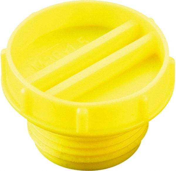 Caplugs - Serrated Round Head with Slot, Threaded Plug - 27.94mm OD, Low-Density Polyethylene, Yellow - USA Tool & Supply