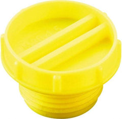 Caplugs - Serrated Round Head with Slot, Threaded Plug - 23.11mm OD, Low-Density Polyethylene, Yellow - USA Tool & Supply