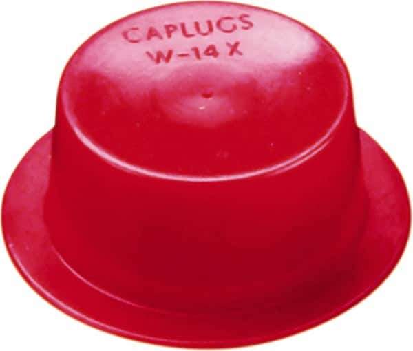 Caplugs - 1.513" ID, Round Head, Tapered Cap/Plug with Flange - 11/16" Long, Low-Density Polyethylene, Red - USA Tool & Supply