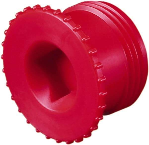 Caplugs - Serrated Round Head, Square Drive, Threaded Plug - 1.56" OD, 31/32" Long, Polypropylene, Red - USA Tool & Supply