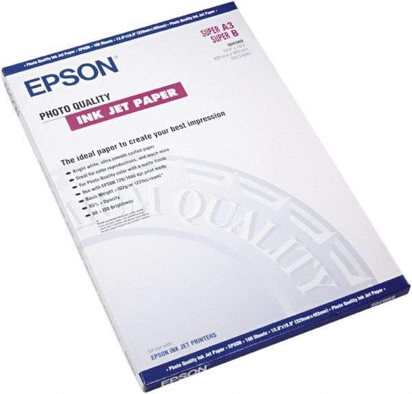 Epson - 13" x 19" Bright White Photo Paper - Use with Inkjet Printers - USA Tool & Supply