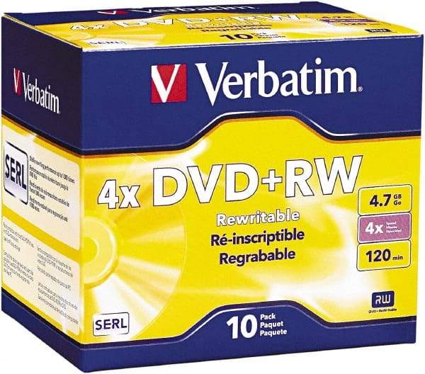 Verbatim - Silver DVD+RW Discs - Use with CD, DVD Drives - USA Tool & Supply