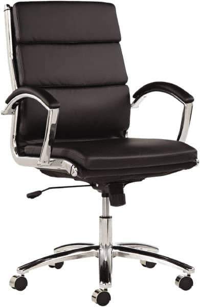 ALERA - 42-1/8" High Mid Back Chair - 24" Wide x 27-1/4" Deep, Leather Seat, Black - USA Tool & Supply