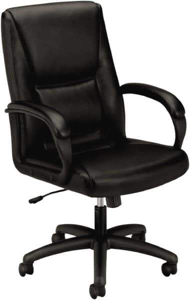 Basyx - 45" High Executive Mid Back Chair - 25" Wide x 39-1/4" Deep, Leather Seat, Black - USA Tool & Supply