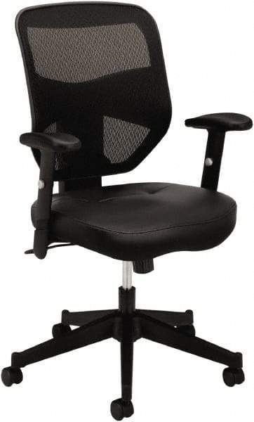 Basyx - 42-1/2" High High Back Chair - 29" Wide x 36" Deep, Leather Seat, Black - USA Tool & Supply