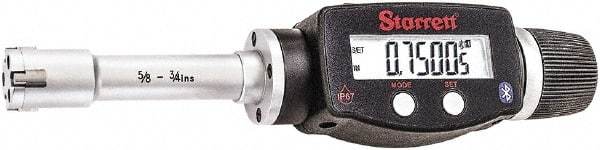Starrett - 5/8" to 3/4", IP67, Carbide Face Electronic Inside Micrometer - 0.00005" Resolution, 0.00015" Accuracy, 2-3/8" Gage Depth - USA Tool & Supply