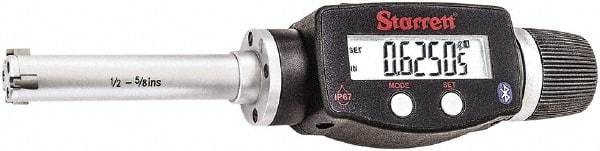 Starrett - 1/2" to 5/8", IP67, Carbide Face Electronic Inside Micrometer - 0.00005" Resolution, 0.00015" Accuracy, 2-3/8" Gage Depth - USA Tool & Supply