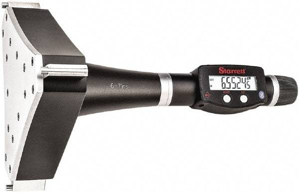 Starrett - 6" to 7", IP67, Carbide Face Electronic Inside Micrometer - 0.00005" Resolution, 0.0003" Accuracy, 4-1/2" Gage Depth - USA Tool & Supply