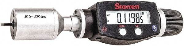 Starrett - 0.1" to 0.12", IP67, Carbide Face Electronic Inside Micrometer - 0.00005" Resolution, 0.00015" Accuracy, 3/8" Gage Depth - USA Tool & Supply