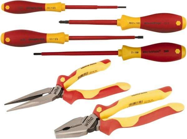 Wiha - 6 Piece Insulated Plier Set - Comes in Vinyl Pouch - USA Tool & Supply