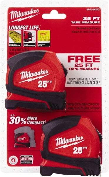 Milwaukee Tool - 25' x 1" Tape Measure - 1/16" Graduation - USA Tool & Supply