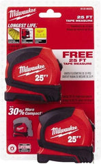 Milwaukee Tool - 25' x 1" Tape Measure - 1/16" Graduation - USA Tool & Supply