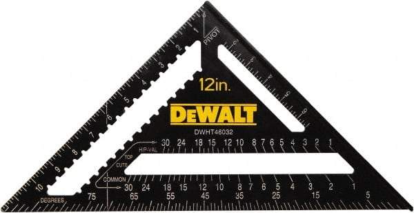 DeWALT - 12" Blade Length x 12" Base Length, Aluminum Rafter Square - 1/8" Graduation, 10.1" Base Width - USA Tool & Supply