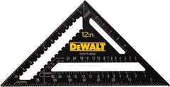 DeWALT - 12" Blade Length x 12" Base Length, Aluminum Rafter Square - 1/8" Graduation, 10.1" Base Width - USA Tool & Supply