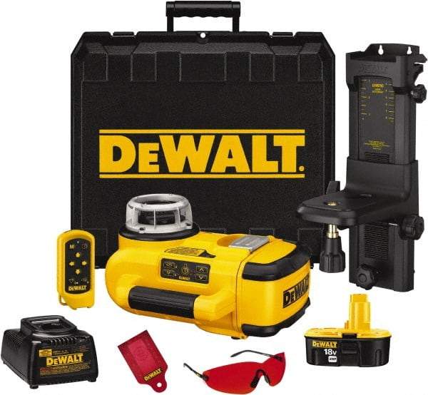 DeWALT - 1,500' Measuring Range, 1/8" at 100' Accuracy, Self-Leveling Rotary Laser - ±5° Self Leveling Range, 60, 250 & 600 RPM, 1 Beam, Lithium-Ion Battery Included - USA Tool & Supply