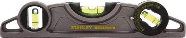 Stanley - Magnetic 9" Long 3 Vial Torpedo Level - ABS Plastic, Silver, 1 45°, 1 Level & 1 Plumb Vials - USA Tool & Supply