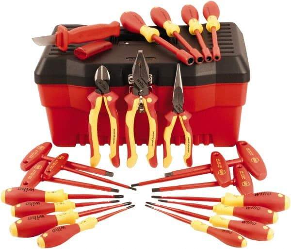 Wiha - 22 Piece Insulated Pliers, Slim Screwdrivers, Nut Driver & T-Handle Hand Tool Set - Comes in Box - USA Tool & Supply