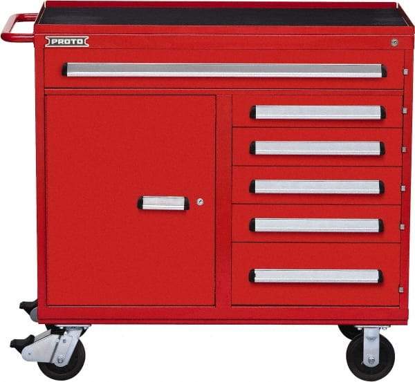 Proto - 6 Drawer Steel Tool Roller Cabinet - 45" Wide x 42-1/2" High x 21-3/8" Deep, Ball Bearing Drawer Slides, Red - USA Tool & Supply
