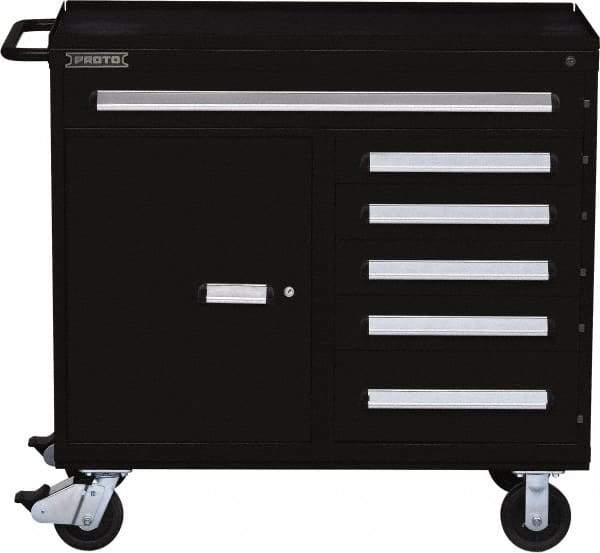 Proto - 6 Drawer Steel Tool Roller Cabinet - 45" Wide x 42-1/2" High x 21-3/8" Deep, Ball Bearing Drawer Slides, Black - USA Tool & Supply