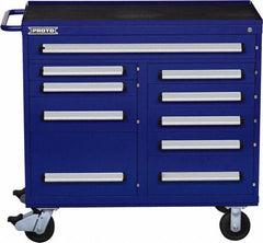 Proto - 10 Drawer Steel Tool Roller Cabinet - 45" Wide x 42-1/2" High x 21-3/8" Deep, Ball Bearing Drawer Slides, Blue - USA Tool & Supply